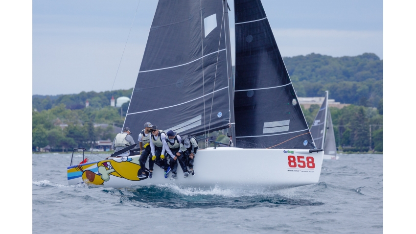 Travis Weisleder with tactician Mike Buckley, George Peet, Chewy Sanchez and John Bowden on Lucky Dog / Gill Race Team USA858 at the 2019 Melges 24 North American Championship 