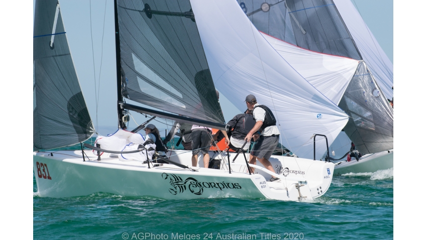 Sandy Higgins and his team on Scorpius sit one point behind the lead - 2020 Melges 24 Australian Titles