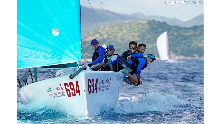 Gill Race Team GBR694 of Miles Quinton with Geoff Carveth at the helm and Calum Healey, Hannah Peters and Oliver Wells in crew - 2019 Melges 24 World Championship - Villasimius, Sardinia, Italy