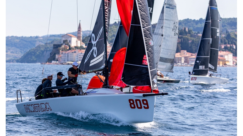 Arkanoe by Montura ITA 809, skippered by Sergio Caramel, took a very close second with 9 points at the 2020 Melges 24 European Sailing Series Event #3 in Portoroz, Slovenia on Day One