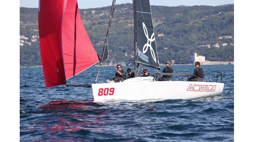 Sergio Caramel's Arkanoe by Montura ITA809 (10-6-1) takes the bullet from third race on Day 1 and is seated third at the final event of the Melges 24 European Sailing Series 2021 - Trieste, Italy