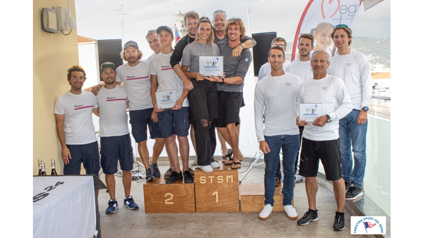 The podium of the final event of the Melges 24 European Sailing Series 2021 in Trieste - 1. Black Seal GBR822, 2. Melgina, 3. White Room GER677 - Trieste, Italy