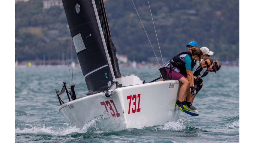 Cytrus SUI731 of Christopher Renker takes the lead of the Corinthian division on the Day 2 of the Melges 24 European Sailing Series 2022 event 4 in Riva del Garda, Italy