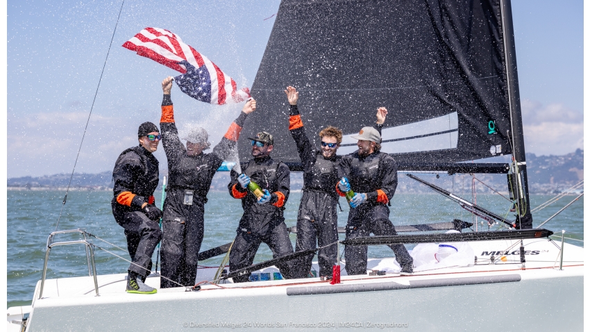 Don Wilson's CONVEXITY USA868 with a tactician Jeremy Wilmot and crew members Ian Liberty, Edward Hackney, and Tomas Dietrich - 2024 Diversified Melges 24 Worlds San Francisco