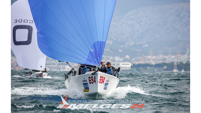 Miles Quinton's Zhik Race Team GBR694 with Geoff Carveth helming