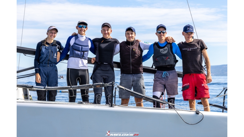 Roko Stambuk's The Pimp CRO358 sailing on six at the Melges 24 European Championship 2024 in Split, Croati