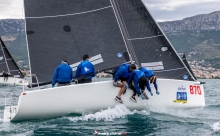 Cuyler Morris and Manu Weiler sitting in the cockpit racing Dark Horse USA870 at the Melges 24 European Championship 2024 in Split, Croatia